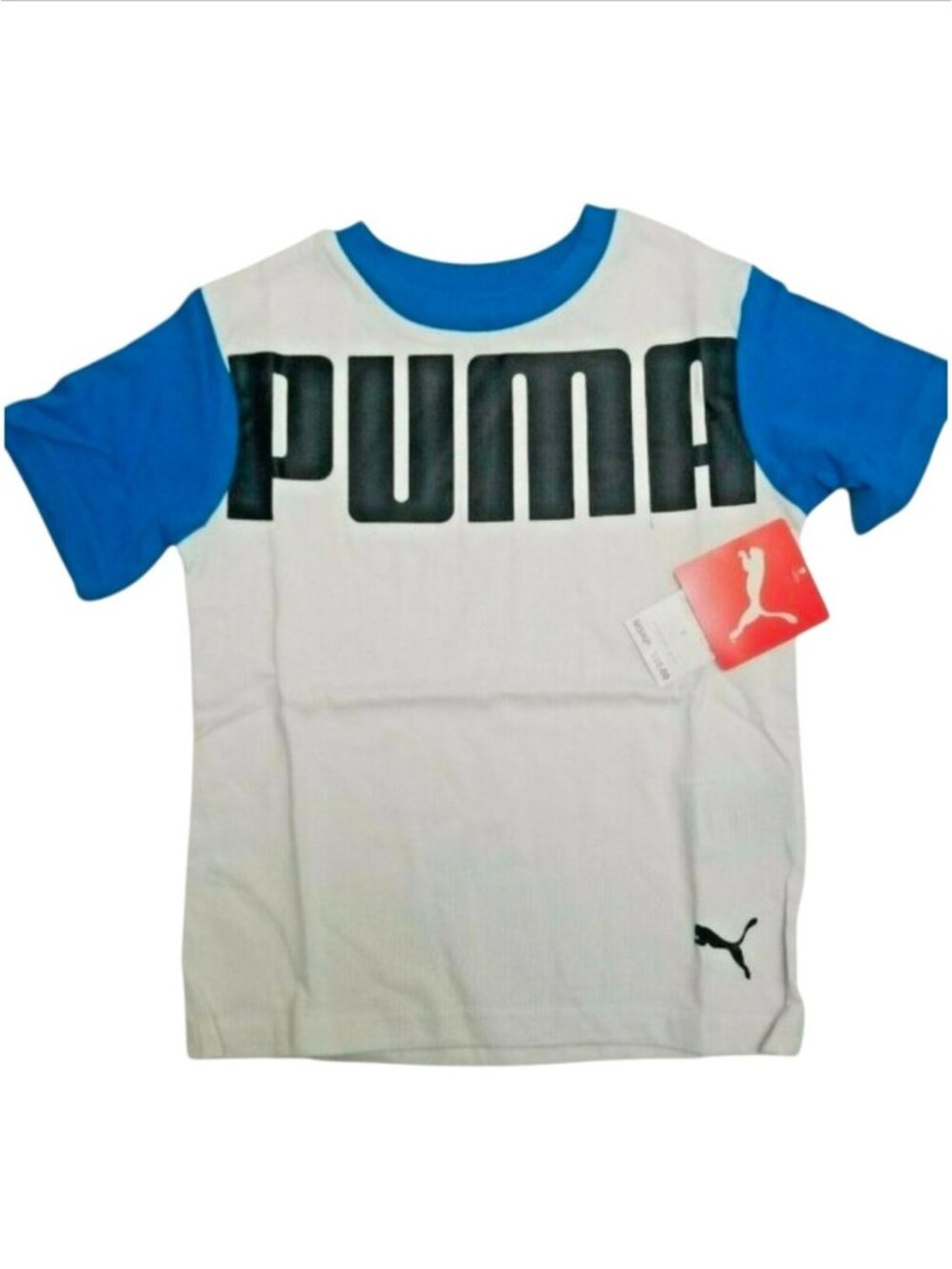 Puma Kids White & Blue Graphic Logo Short-Sleeve T-Shirt - Breathable Cotton Ble